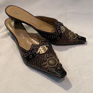 Brand new Whittall & Shon slip on shoes. Kitten heel great embellishments